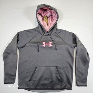Under Armour Women's Camo Big Pink Logo Realtree Pullover Hoodie Size large L